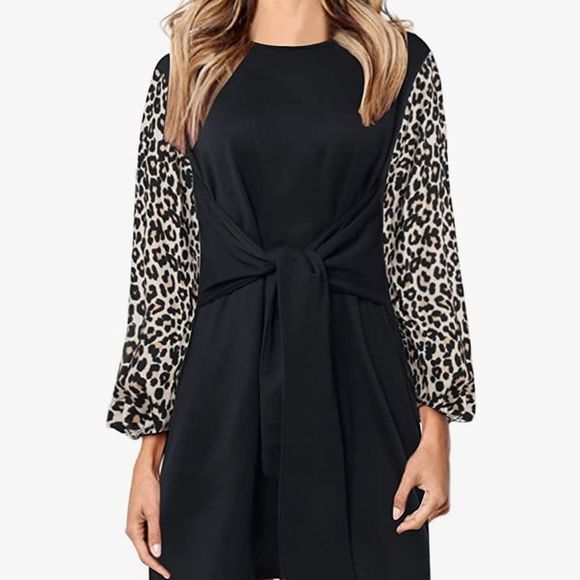 Fleur Wood Dresses & Skirts - Fleur Wood Long Sleeve Black Leopard Print Short Dress NWOT